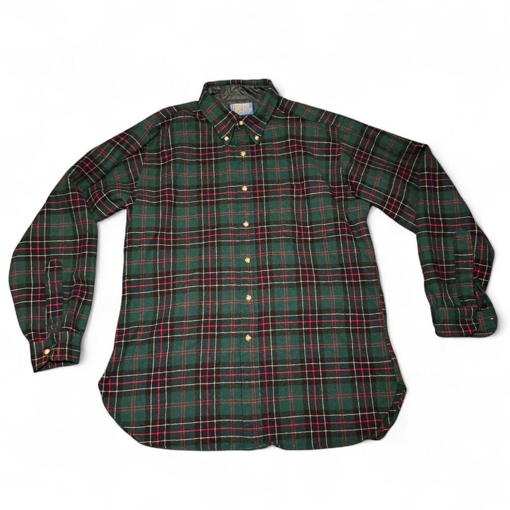 Pendleton 100% Virgin Wool Button-Down L Green Si… - image 4
